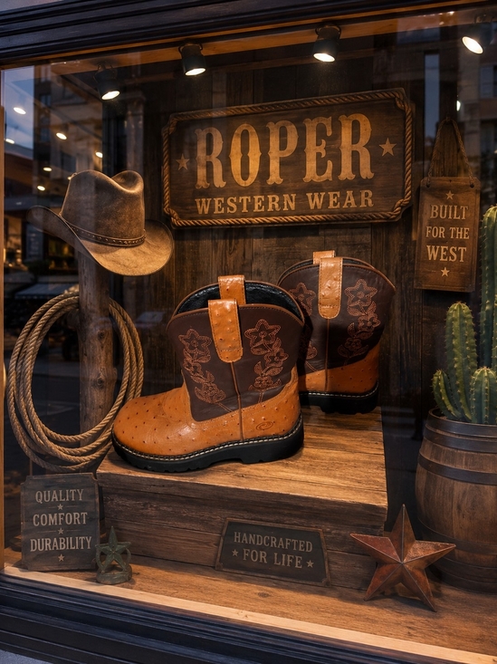 Roper Shoes - Roper Two-Tone Brown/Tan Western Ankle Boots